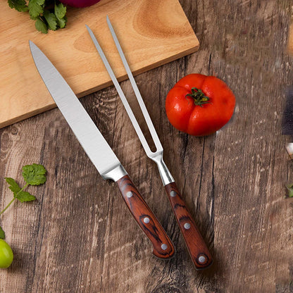 Stainless Steel Barbecue Knife and Fork with Color Handle