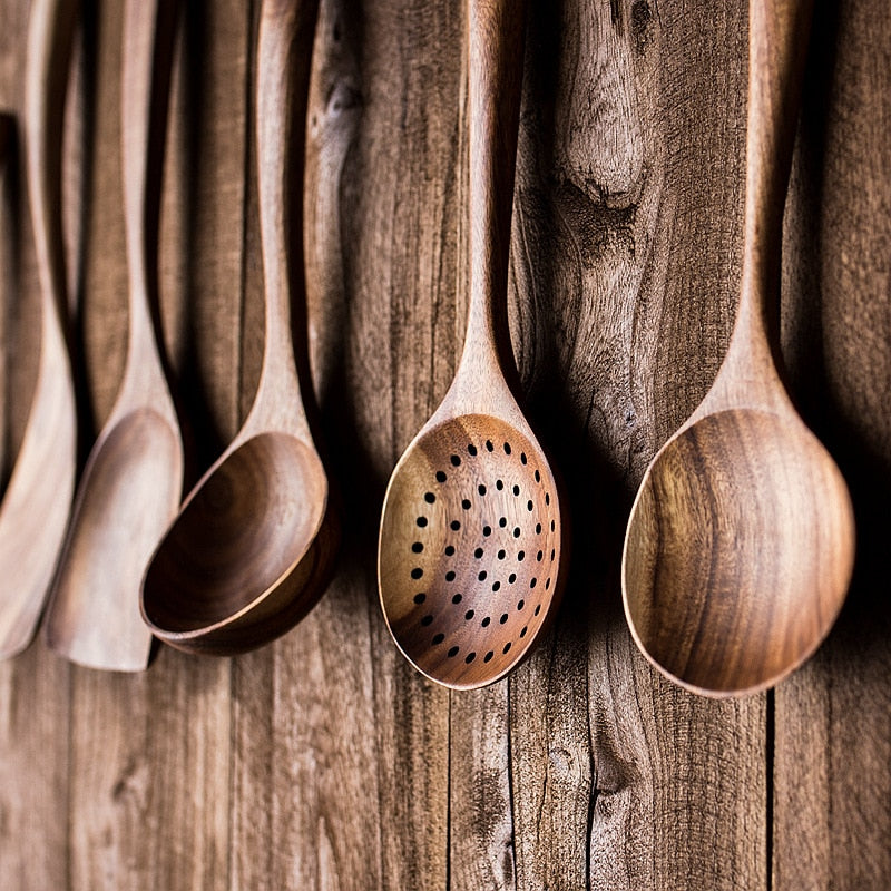 Natural Teak Wood Kitchen Utensil Set Sandnes
