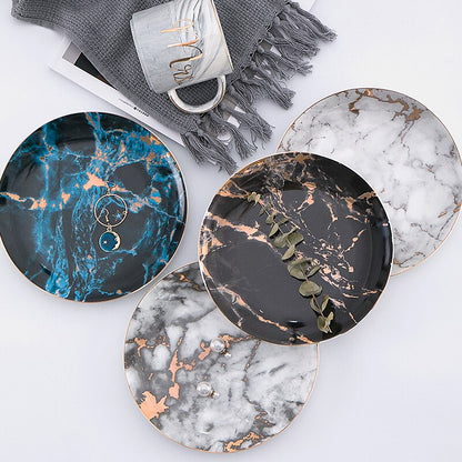 Elegant Ceramic Plates Marble Design Mohacs (4 Colors + 2 Sizes)